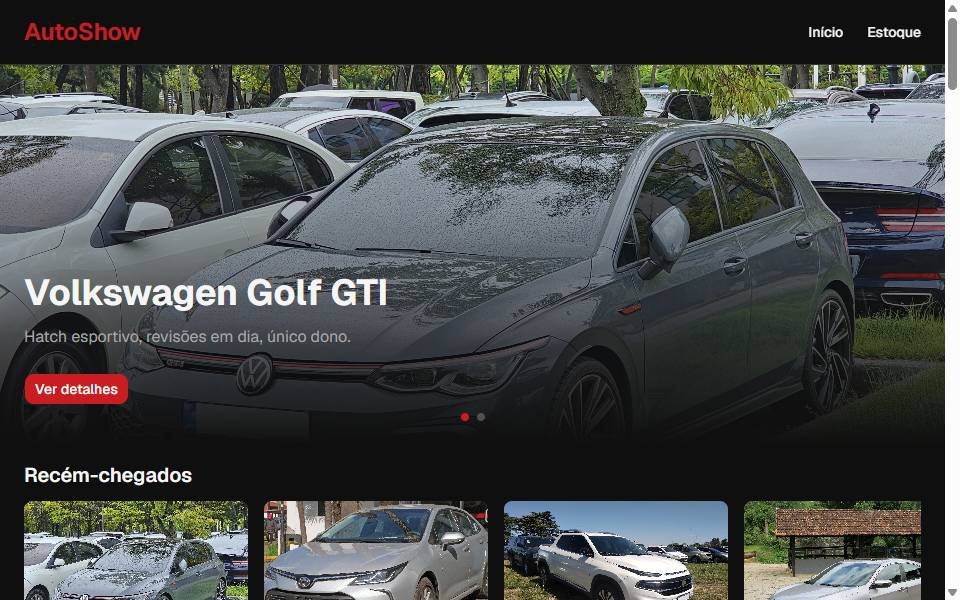 Print da página inicial do site AutoShow